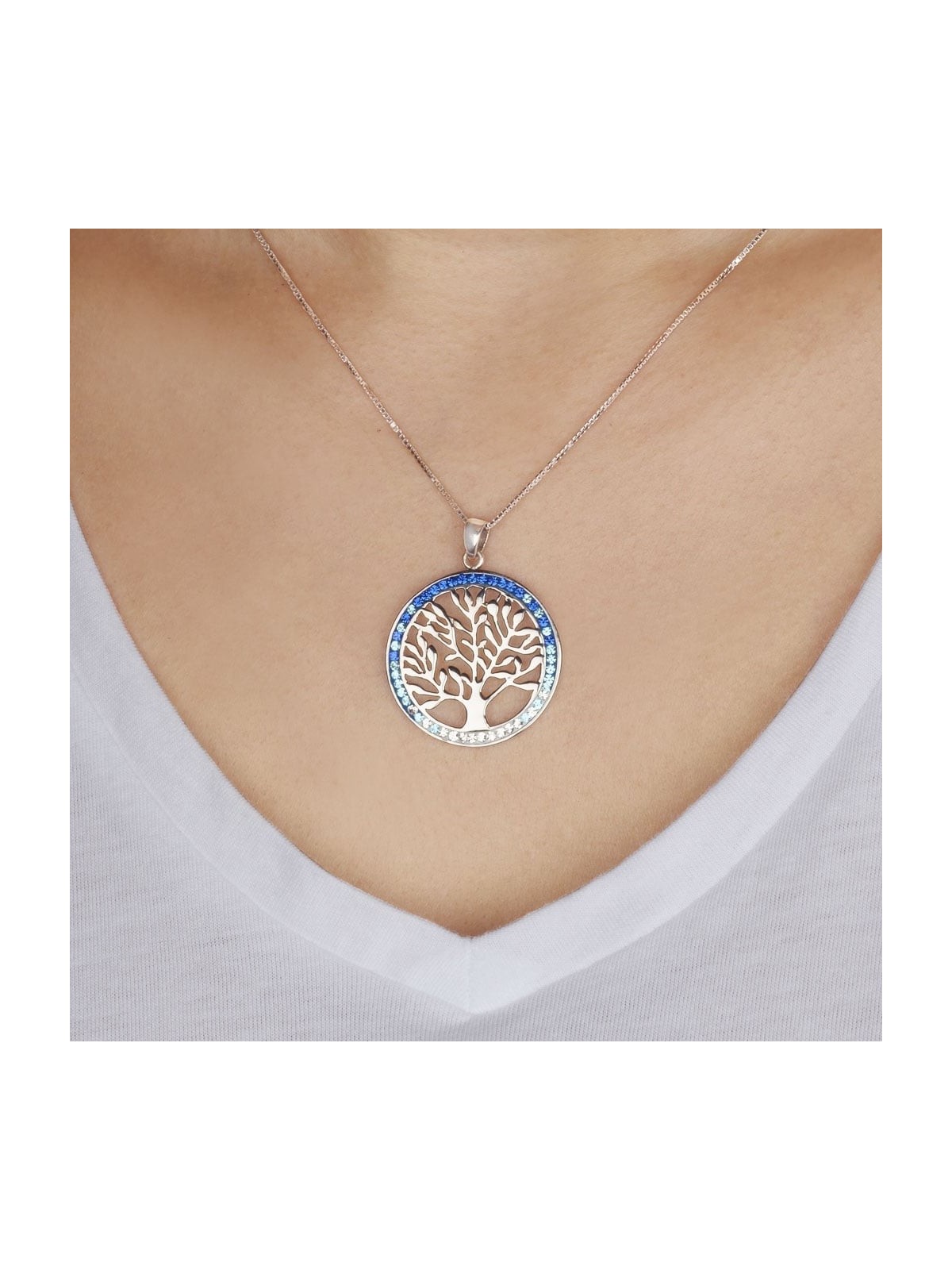 Collier Arbre de Vie en Argent Sterling avec Pierres de Zircon (Choix de Co