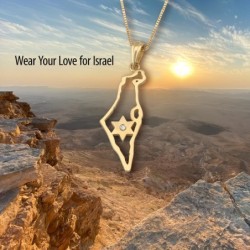 14K Gold Dainty Map of Israel Pendant with Diamond-Accented Star of Da
