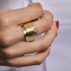 Handcrafted Adjustable Unisex Star of David Ring with Priestly Blessin