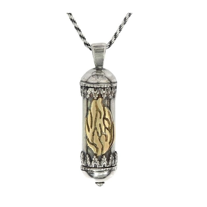 Silver Mezuzah Necklace with Microfilm Book of Psalms - My Flame