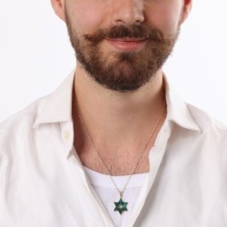 14K Gold Eilat Stone Double Star of David Pendant Necklace - For Men a
