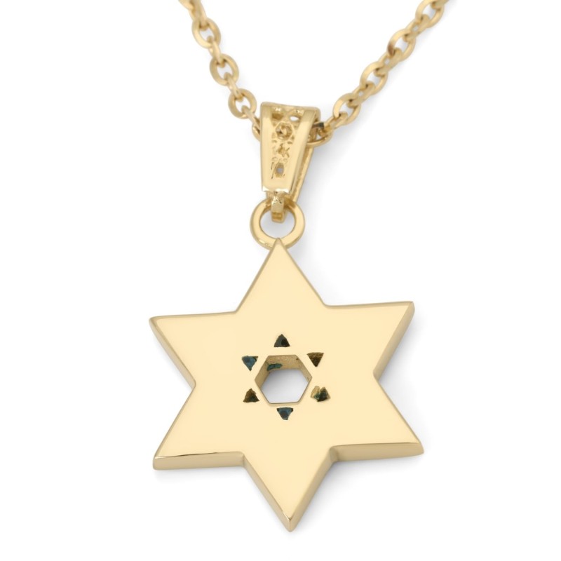שרשרת תליון מגן דוד כפולה אבן אילת 14 קראט - לגברים א