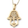 14K Gold Hamsa Pendant Necklace With Tree of Life Design