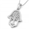 14K Gold Hamsa Pendant Necklace With Tree of Life Design