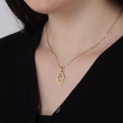 14K Gold Hamsa Pendant Necklace With Tree of Life Design