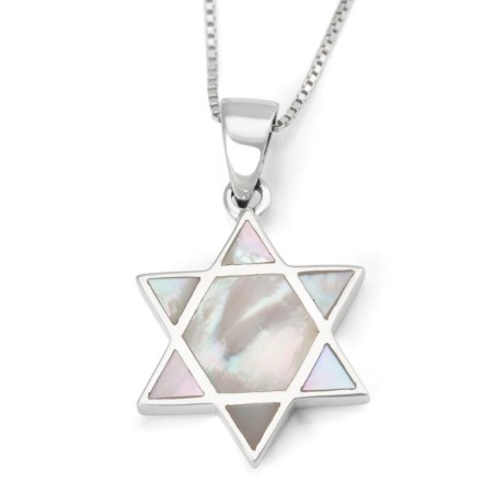 Sterling Silver Star of David Pendant Necklace With Mother-of-Pearl Fi
