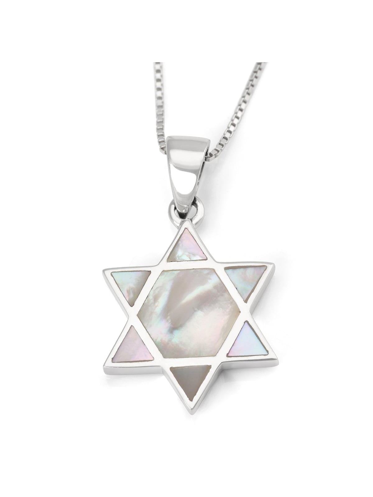 Sterling Silver Star of David Pendant Necklace With Mother-of-Pearl Fi