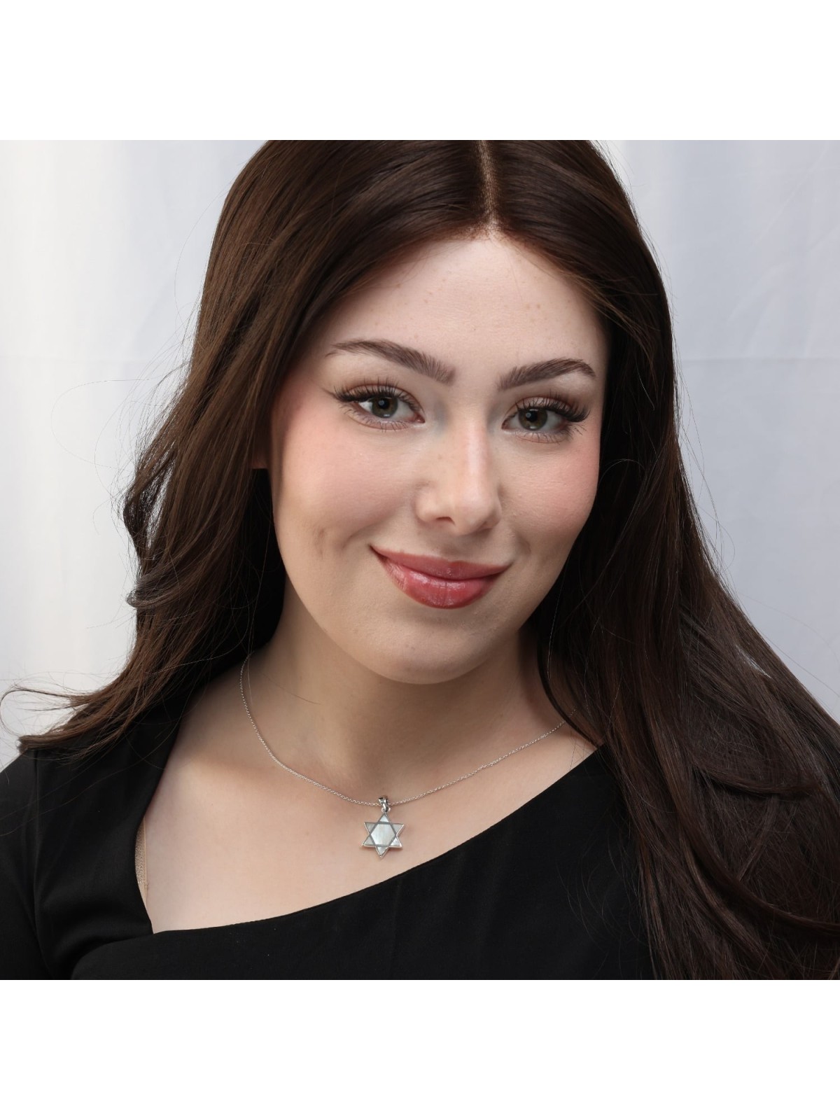 Sterling Silver Star of David Pendant Necklace With Mother-of-Pearl Fi