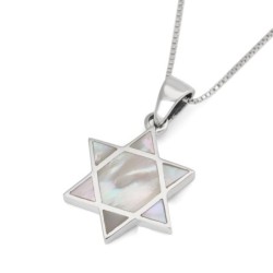 Sterling Silver Star of David Pendant Necklace With Mother-of-Pearl Fi
