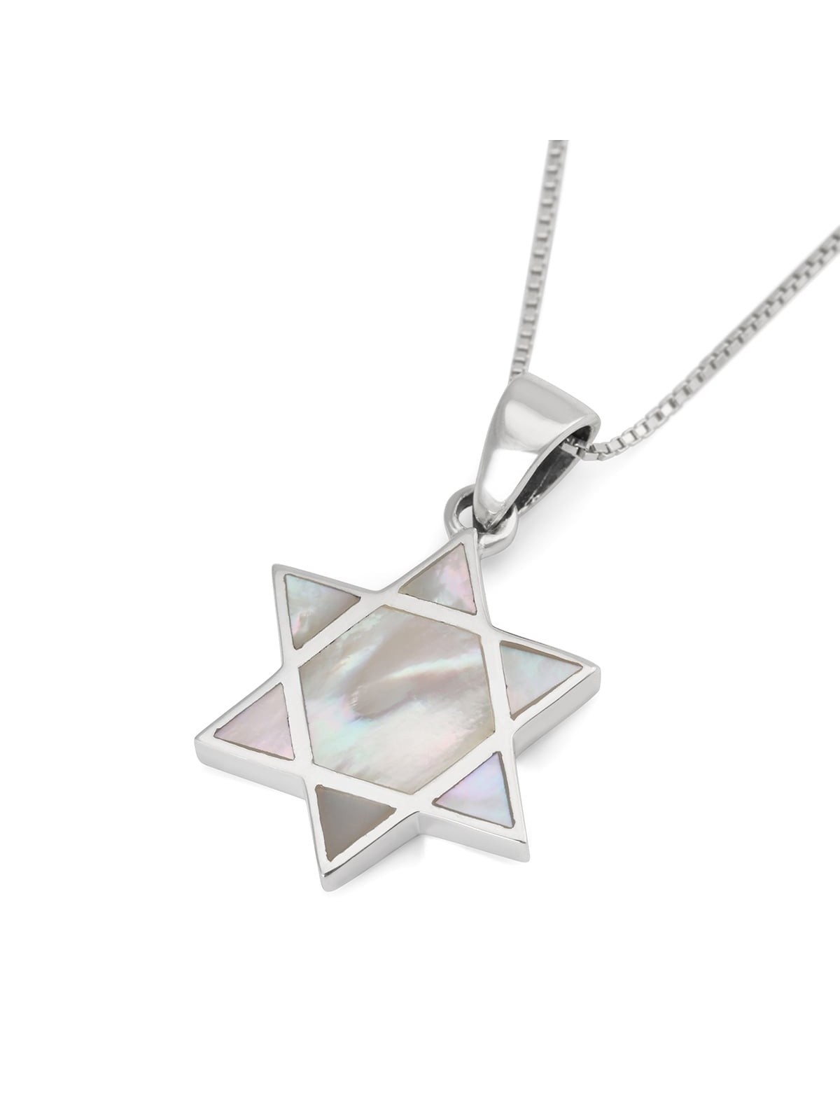 Sterling Silver Star of David Pendant Necklace With Mother-of-Pearl Fi