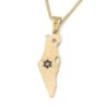 14K Gold Textured Map of Israel Pendant with Diamond and Sapphire Star