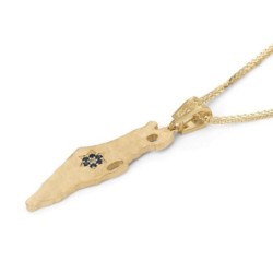 14K Gold Textured Map of Israel Pendant with Diamond and Sapphire Star