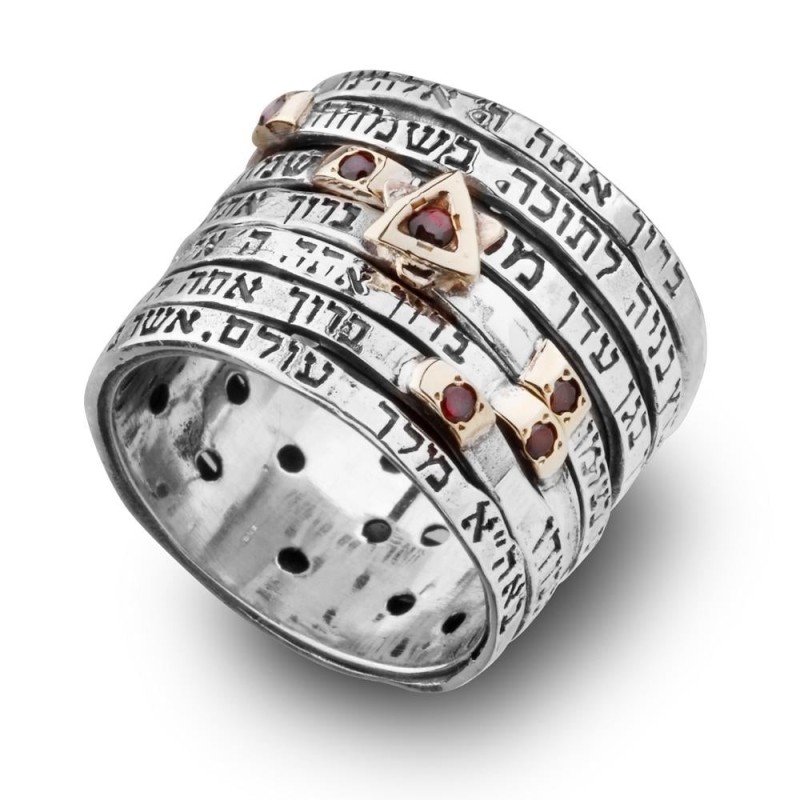 Bague de mariage juive Seven Blessings Spinner en argent sterling 925 avec