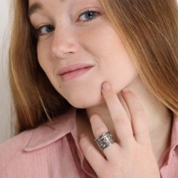 Seven Blessings Spinner Jewish Wedding Ring in 925 Sterling Silver wit