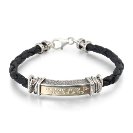 Porat Yosef : Bracelet Kabbale Unisexe en cuir, or et argent