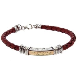 Porat Yosef: Leather, Gold and Silver Unisex Kabbalah Bracelet