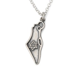 מפת ישראל מכסף סטרלינג לגברים עם שרשרת מגן דוד