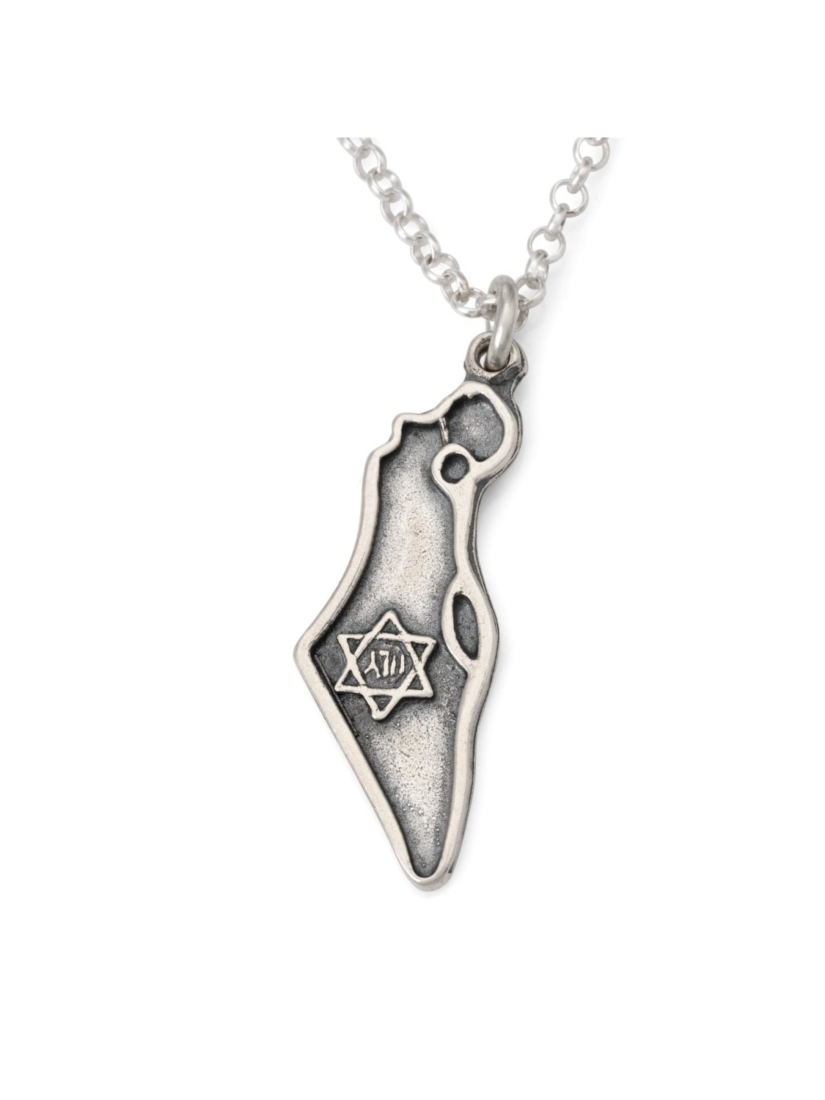 Men's Sterling Silver Map of Israel with Star of David Necklace