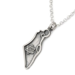 Men's Sterling Silver Map of Israel with Star of David Necklace