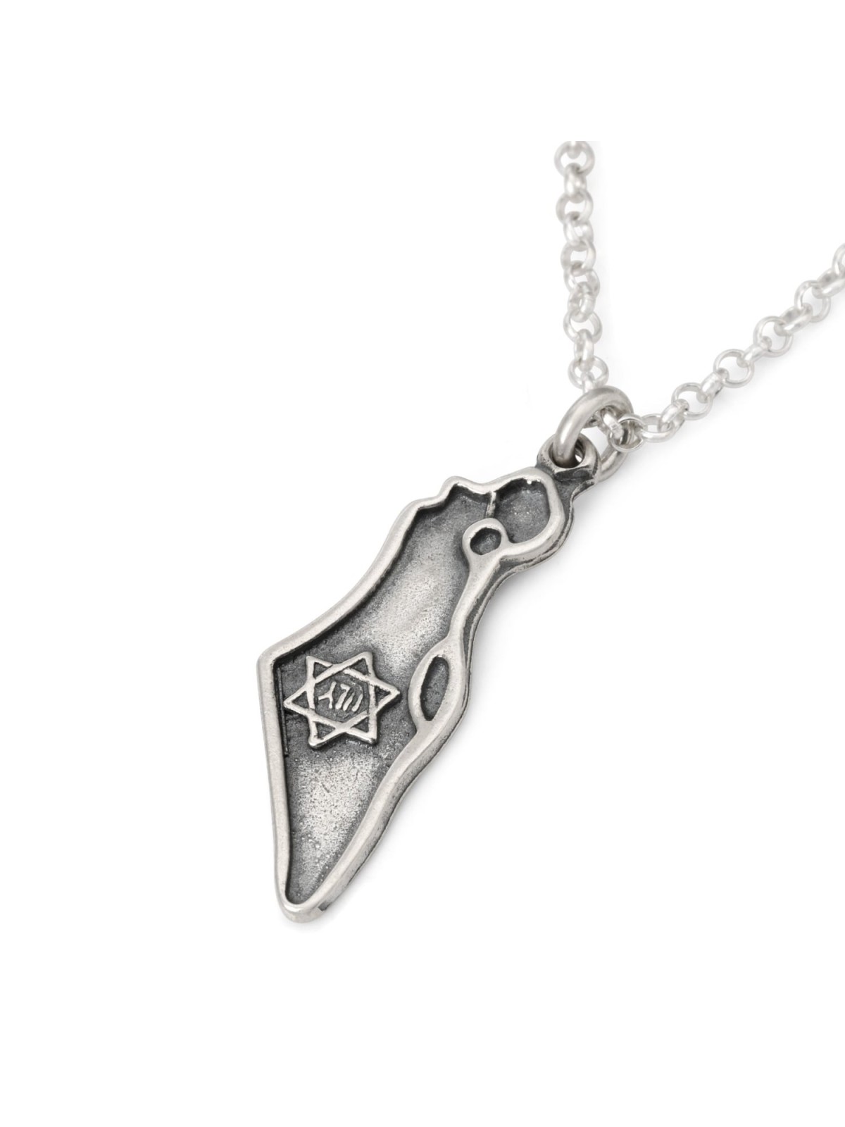 Carte d'Israël en argent sterling pour hommes avec collier étoile de David