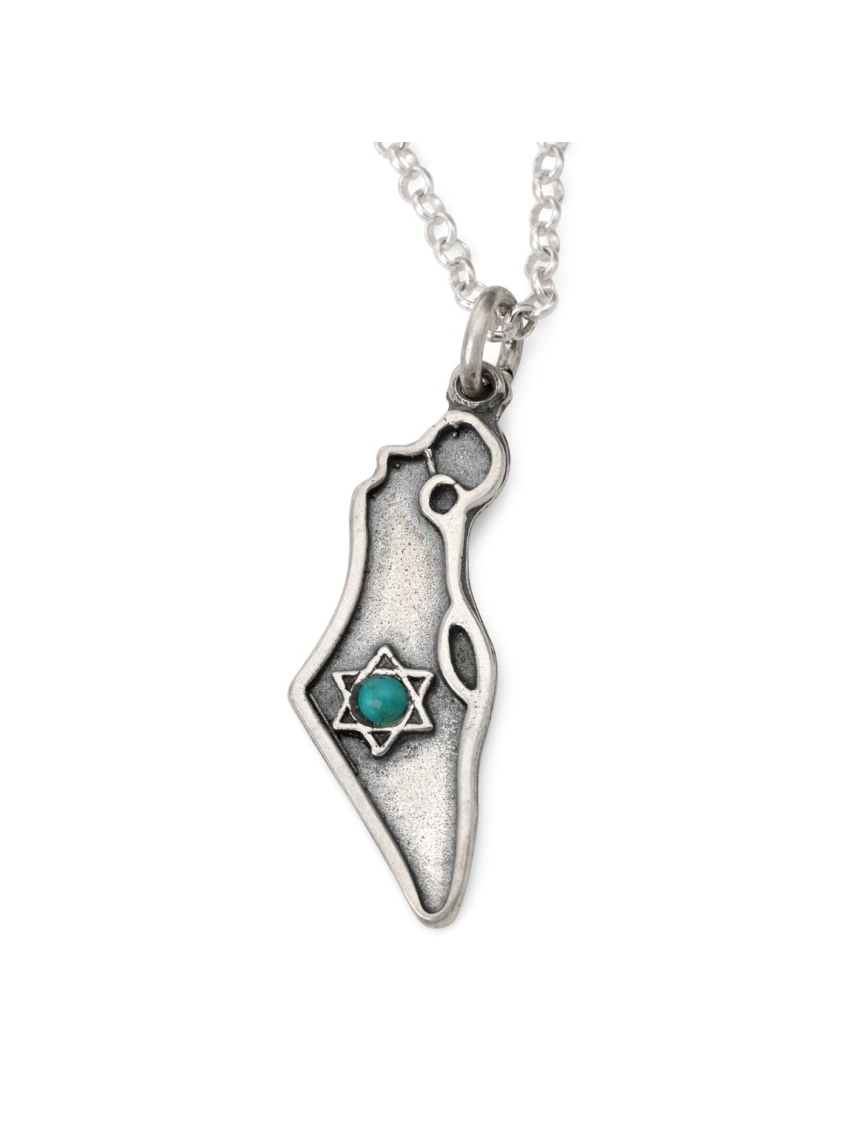 Carte d'Israël en argent sterling pour hommes avec collier étoile de David