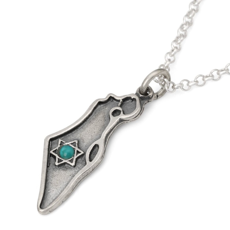 Carte d'Israël en argent sterling pour hommes avec collier étoile de David