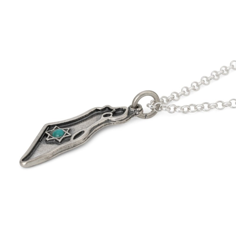 Carte d'Israël en argent sterling pour hommes avec collier étoile de David