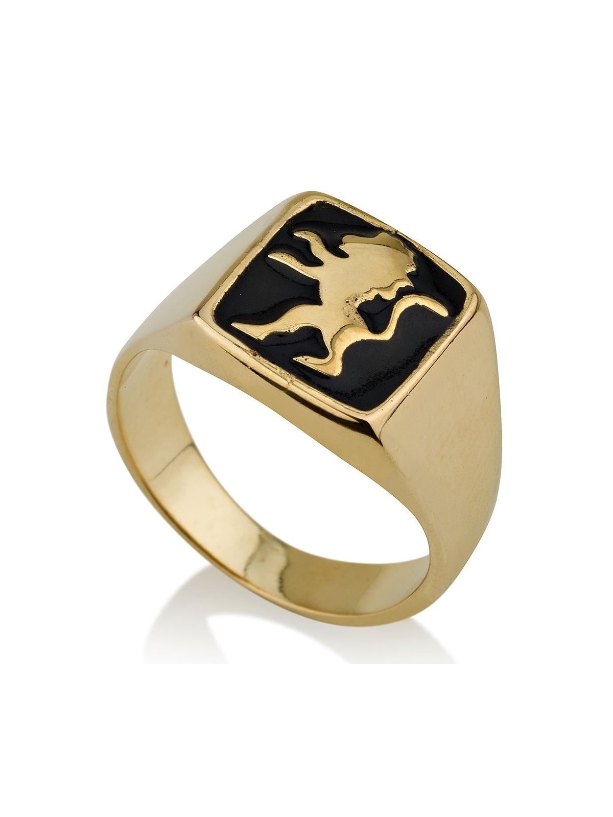 Bague Lion de Juda en or 14 carats et émail noir