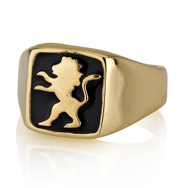 Bague Lion de Juda en or 14 carats et émail noir