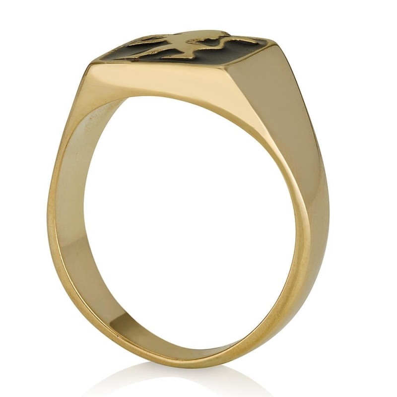 Bague Lion de Juda en or 14 carats et émail noir