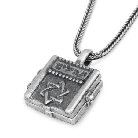 Collier réversible en argent avec livre de psaumes en microfilm