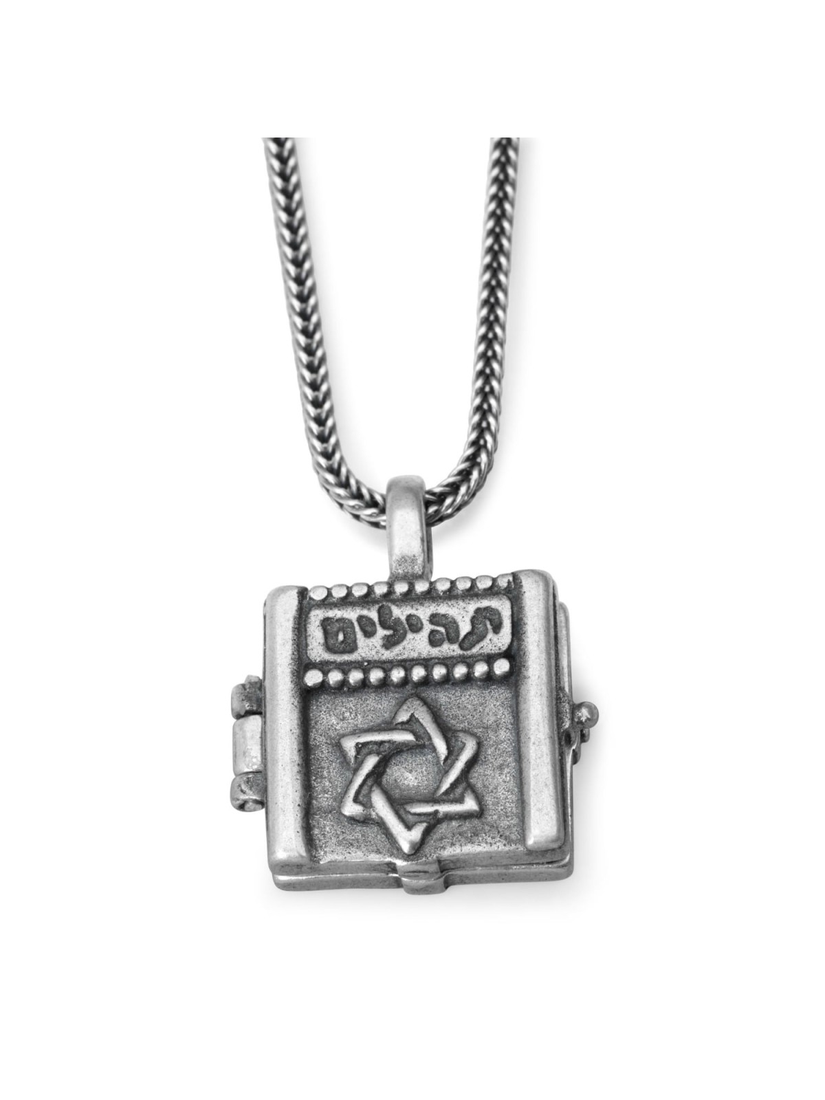 Collier réversible en argent avec livre de psaumes en microfilm