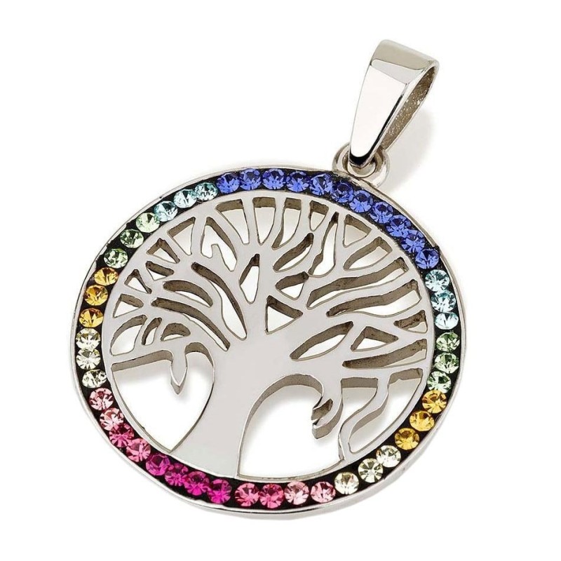 Pendentif arbre de vie en argent sterling 925 avec pierres de cristal