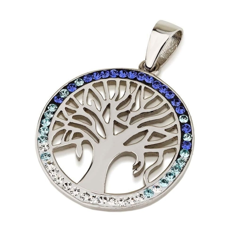 Pendentif arbre de vie en argent sterling 925 avec pierres de cristal
