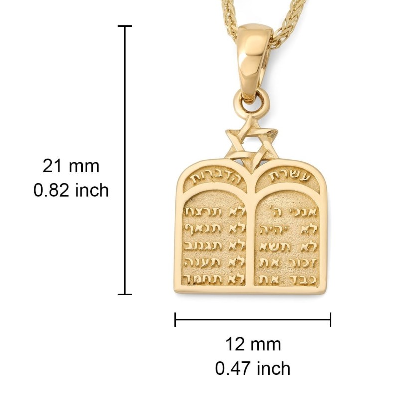 Collier pendentif Dix Commandements en or 14 carats avec étoile de David