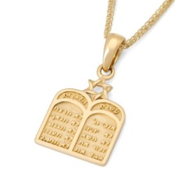 14K Gold Ten Commandments Pendant Necklace with Star of David