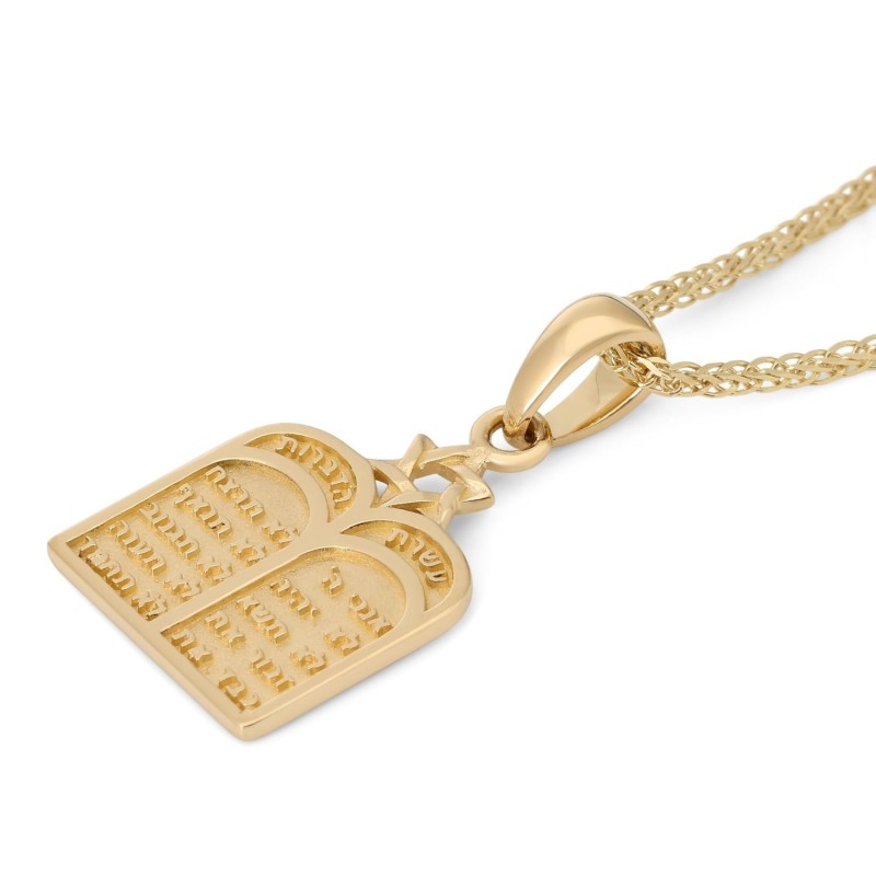 Collier pendentif Dix Commandements en or 14 carats avec étoile de David