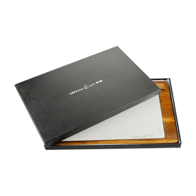 Dark Brown Wood Challah Board with White Marble Pl... | Challah Boards