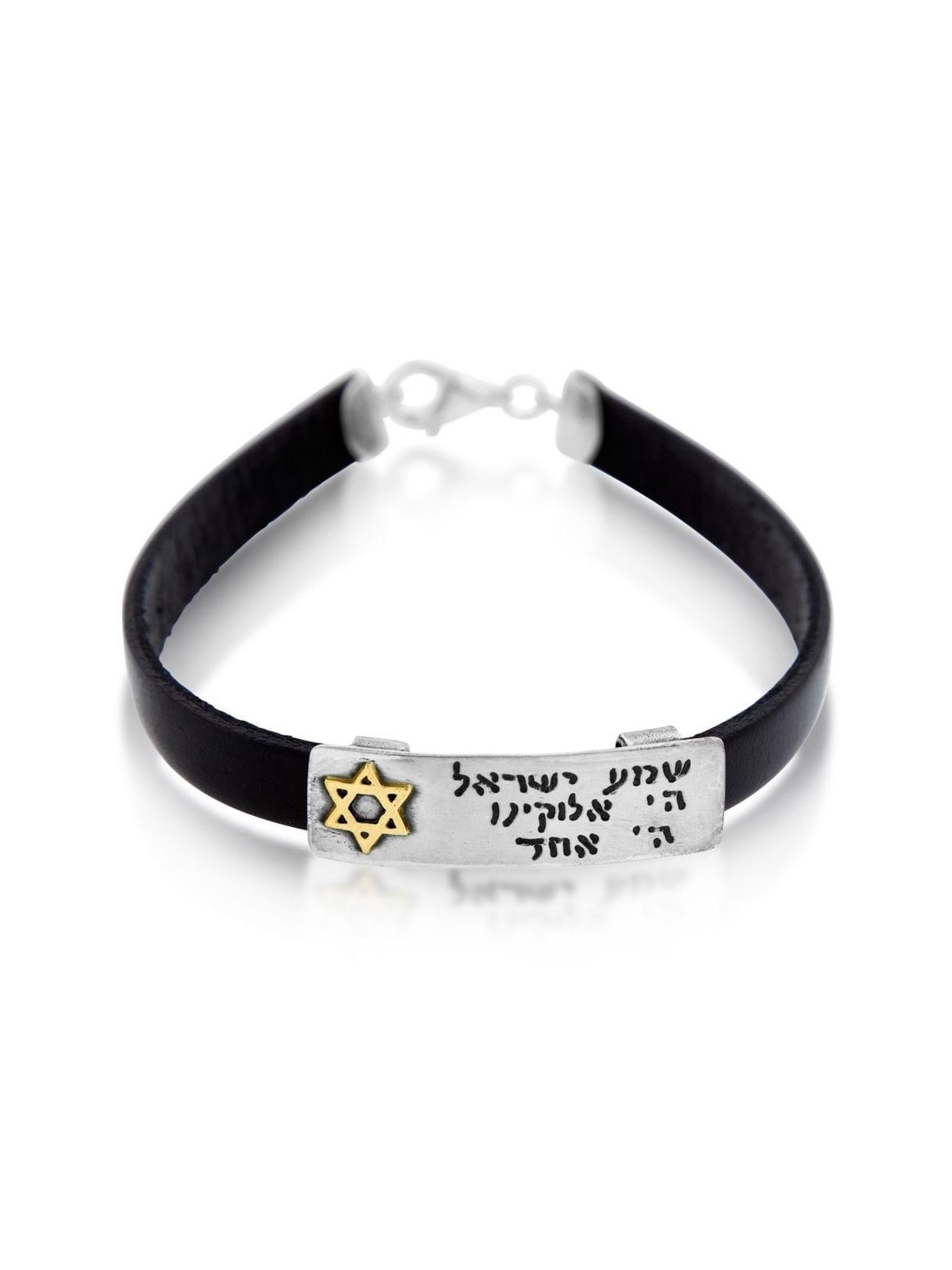 שמע ישראל: צמיד יוניסקס מעור וכסף סטרלינג עם זהב S