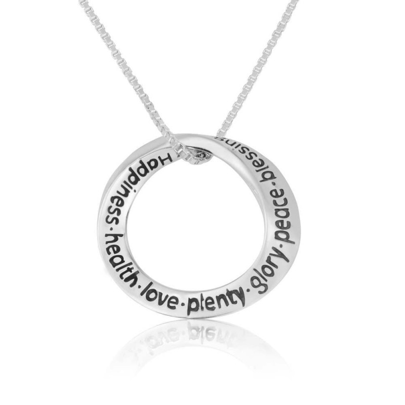 Collier en argent sterling avec inscription 7 bénédictions en hébreu/anglais