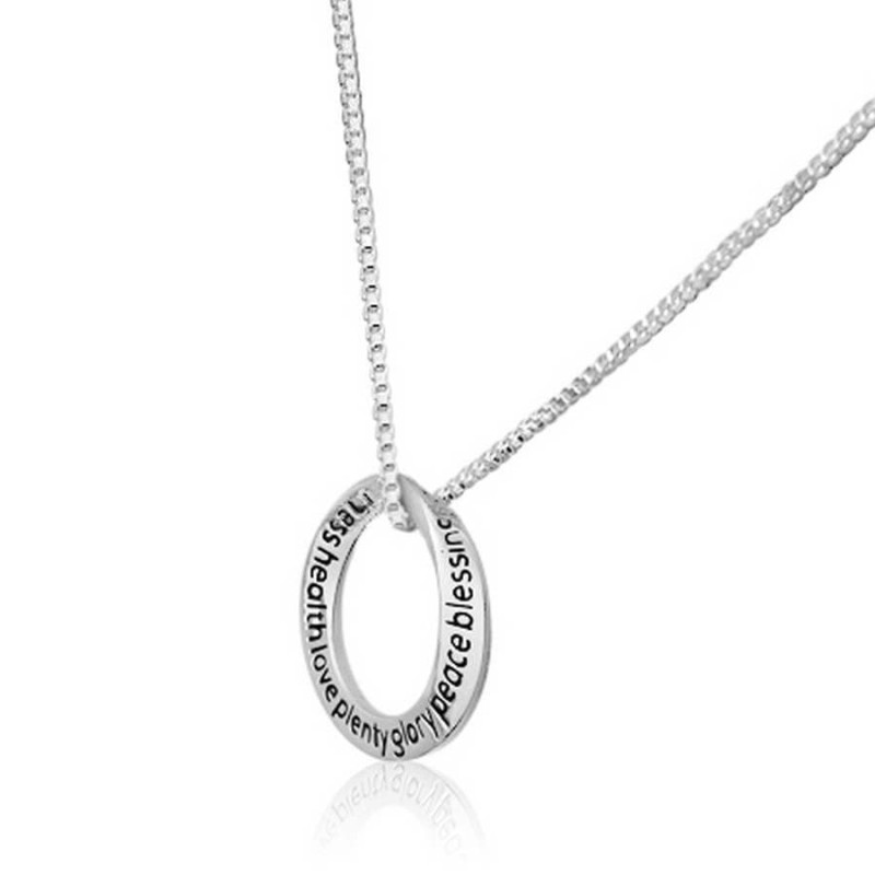 Collier en argent sterling avec inscription 7 bénédictions en hébreu/anglais