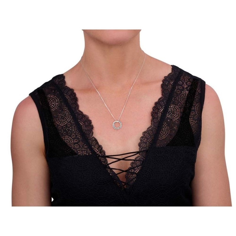 Collier en argent sterling avec inscription 7 bénédictions en hébreu/anglais