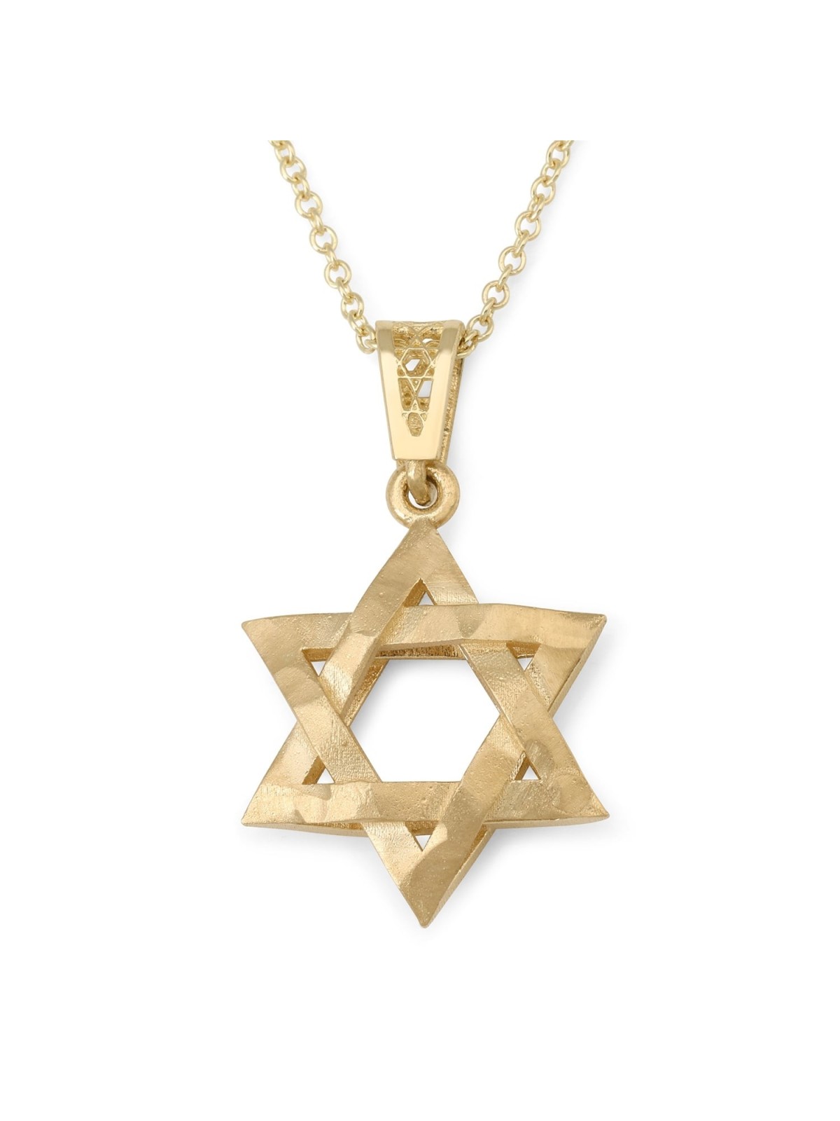 שרשרת תליון מגן דוד תלת מימדית זהב 14K - צהוב או