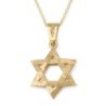 14K Gold Three-Dimensional Star of David Pendant Necklace - Yellow or