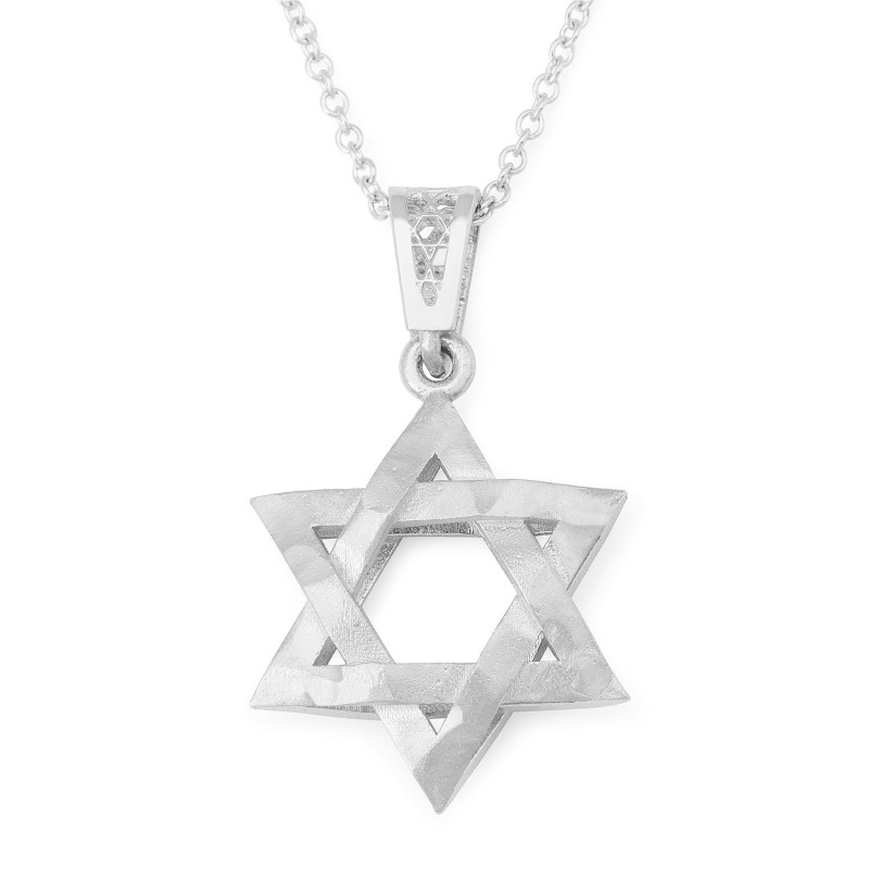 Collier pendentif étoile de David tridimensionnel en or 14 carats - Jaune ou