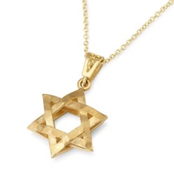 14K Gold Three-Dimensional Star of David Pendant Necklace - Yellow or
