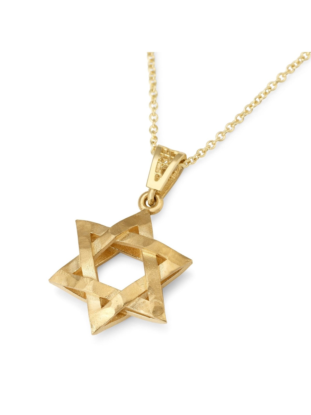 שרשרת תליון מגן דוד תלת מימדית זהב 14K - צהוב או