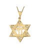תליון מגן דוד וחי במרקם גדול לגברים זהב 14 קראט עם כוכב