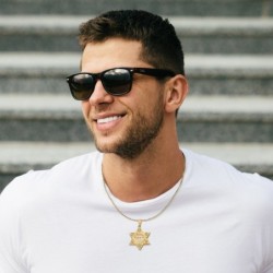 14K Gold Men's Large Textured Star of David and Chai Pendant with Star