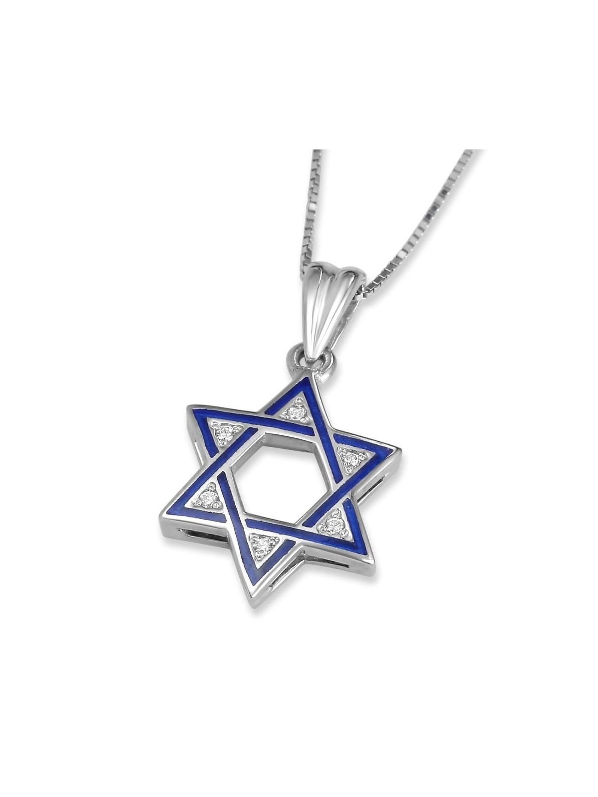 Collier pendentif diamant étoile de David en émail bleu or 14 carats - Choix o